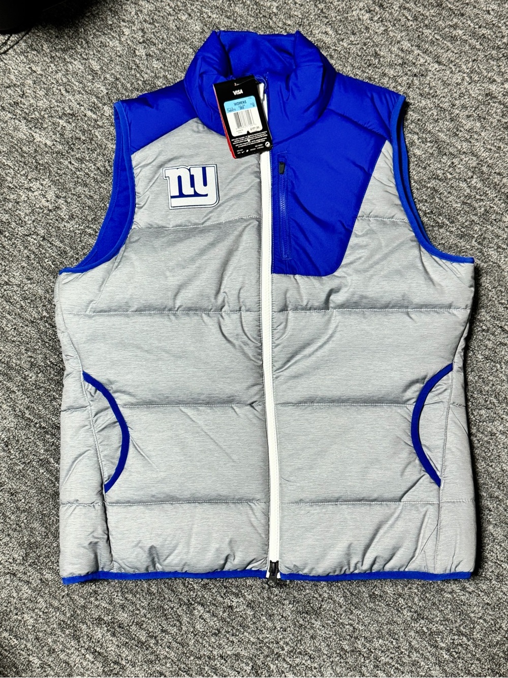 Source Unknown Gray and Blue NY Football Puffer Vest